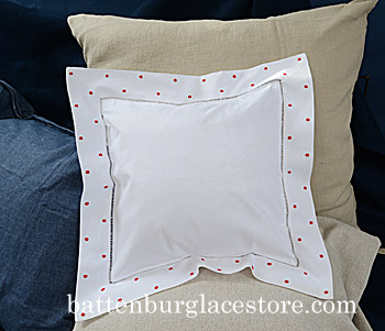 Square Pillow. Red color Swiss style polka dots.12SQ pillow - Click Image to Close